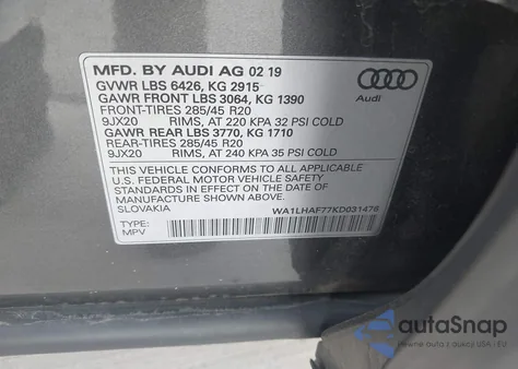 2019 Audi Q7 45 Premium/45 Se Premium from USA, damaged, VIN WA1LHAF77KD031476